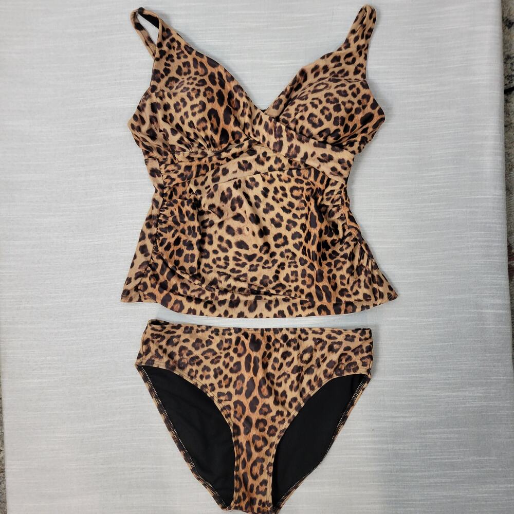 Pursuit Womens Swimsuit Size 10 Brown Leopard Print 2-Piece Tankini & Bottoms